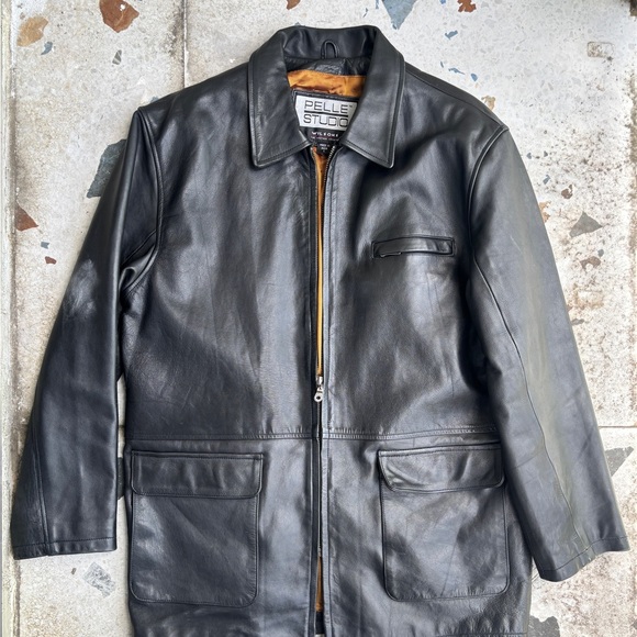 Pelle Studio Black Leather Trench Coat for Men - Picture 3 of 5